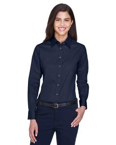 Harriton M500W - Ladies Easy Blend Long-Sleeve Twill Shirt with Stain-Release Navy