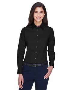 Harriton M500W - Ladies Easy Blend Long-Sleeve Twill Shirt with Stain-Release Black