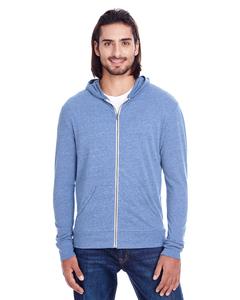 Threadfast 302Z - Unisex Triblend Full-Zip Light Hoodie Navy Triblend